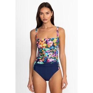 Johnny Was | Navy Floral Wild Bloom Ruched One-Piece Swimsuit | Large